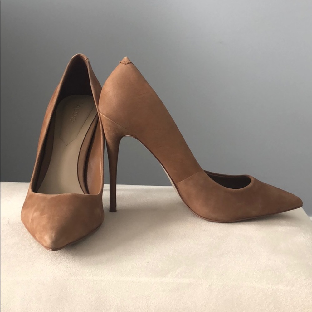 Tan suede stiletto heels